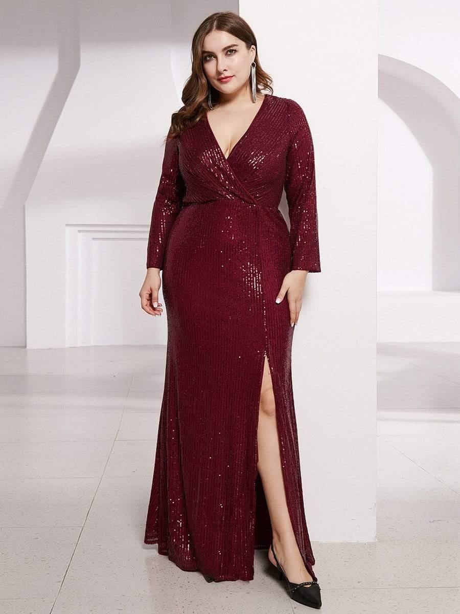 pretty NYX|Plus Size Sexy Deep V-Neck Sequin Bodice Formal Evening Gowns