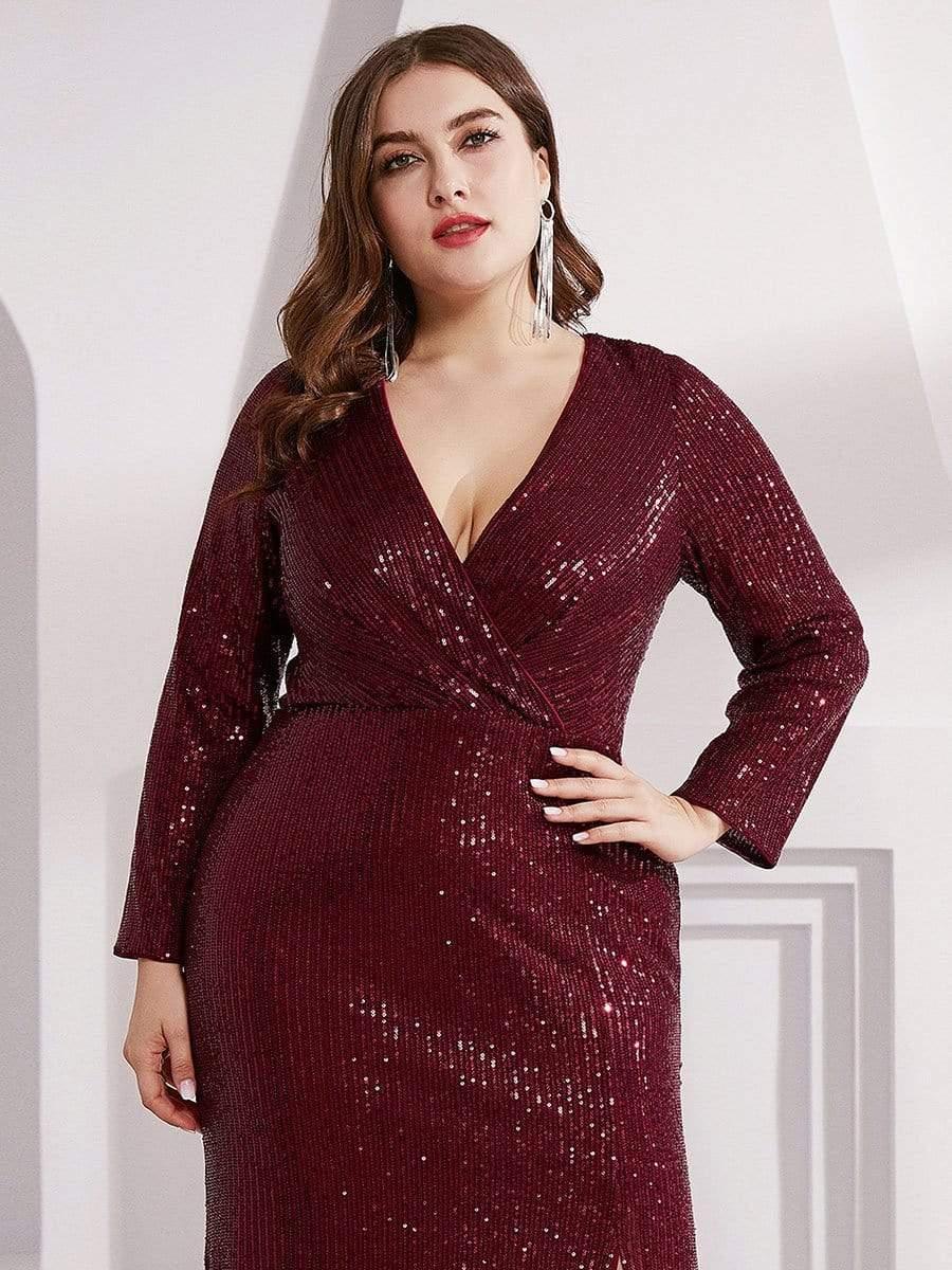 pretty NYX|Plus Size Sexy Deep V-Neck Sequin Bodice Formal Evening Gowns