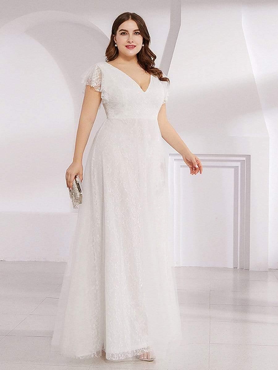 Plus Size Cap Sleeve Floral Lace Long Formal Dresses