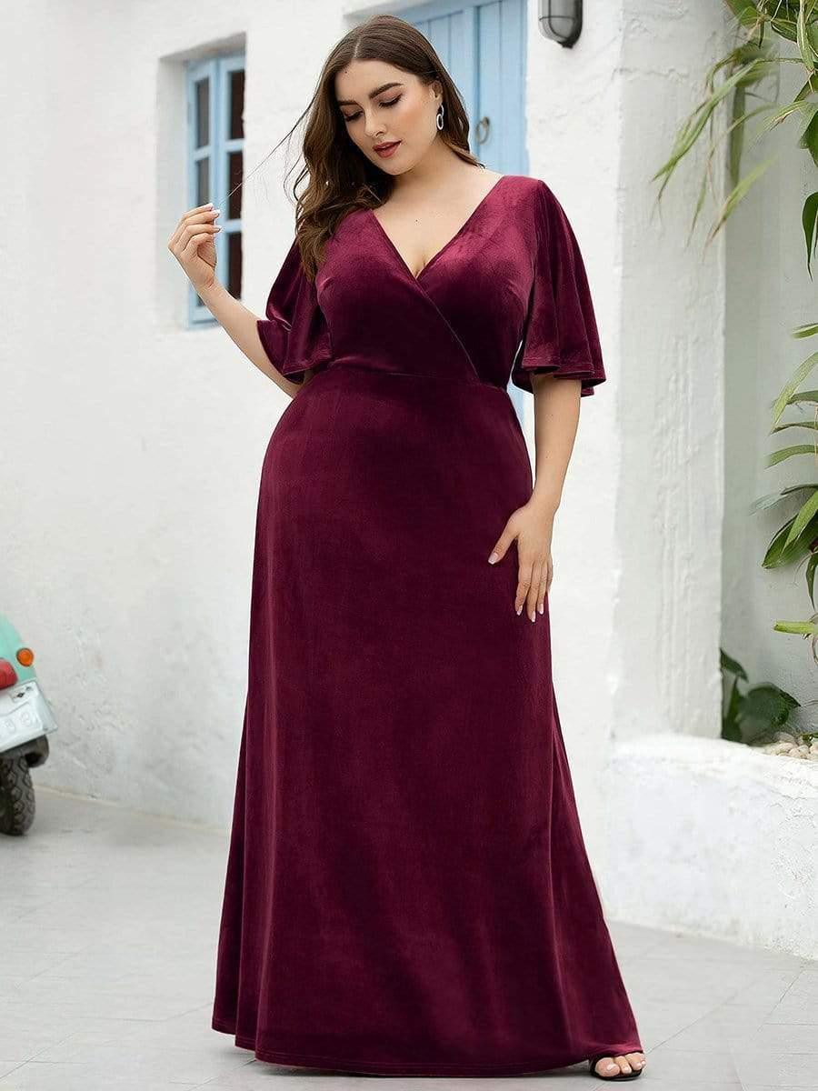Velvet Double V Neck Maxi Bridesmaid Dress
