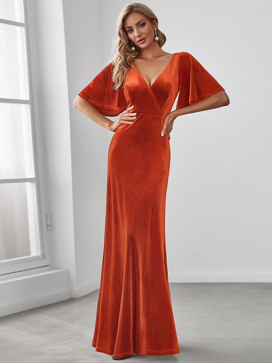 Velvet Double V Neck Maxi Bridesmaid Dress