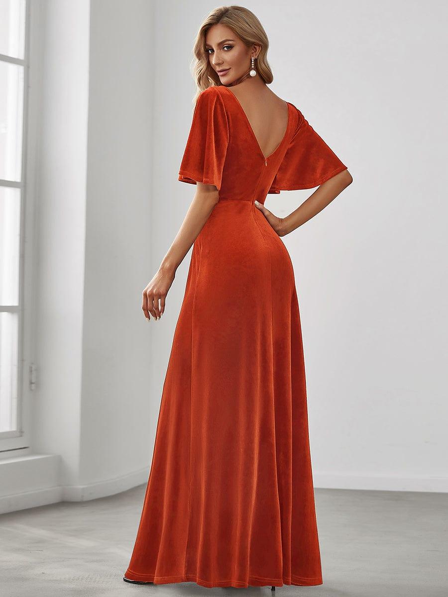 Velvet Double V Neck Maxi Bridesmaid Dress