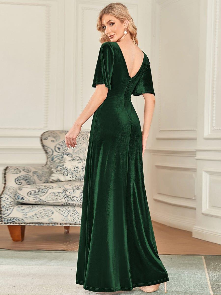 Velvet Double V Neck Maxi Bridesmaid Dress