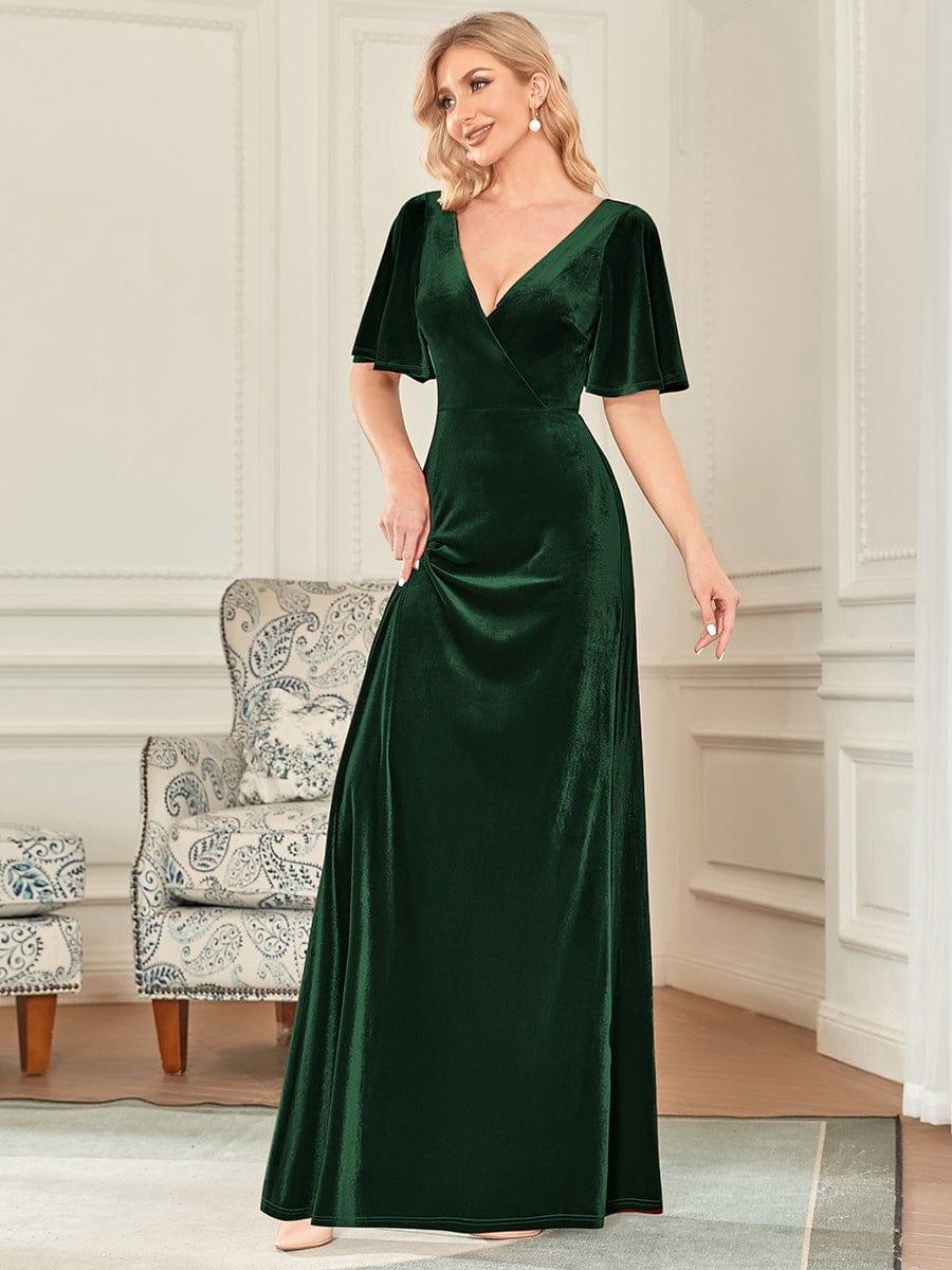 Velvet Double V Neck Maxi Bridesmaid Dress