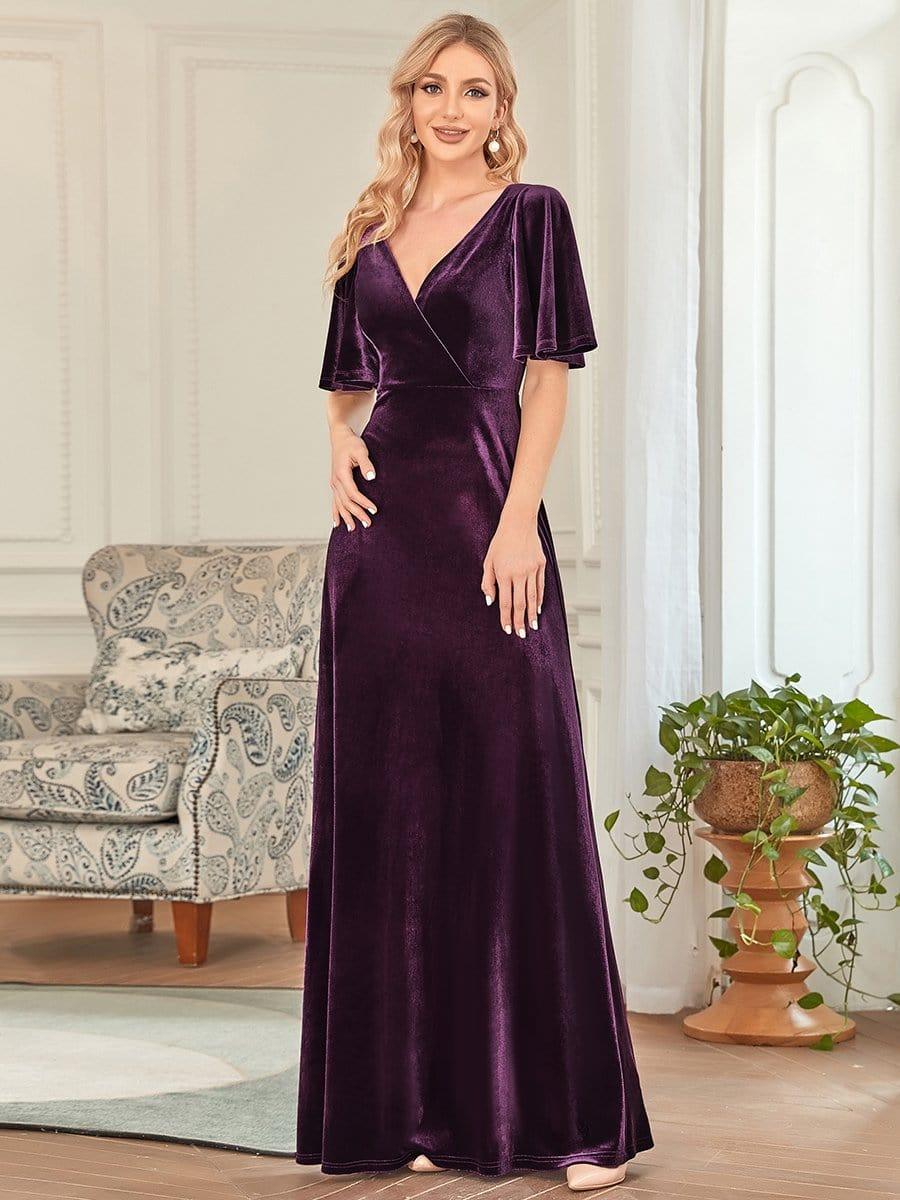 Velvet Double V Neck Maxi Bridesmaid Dress