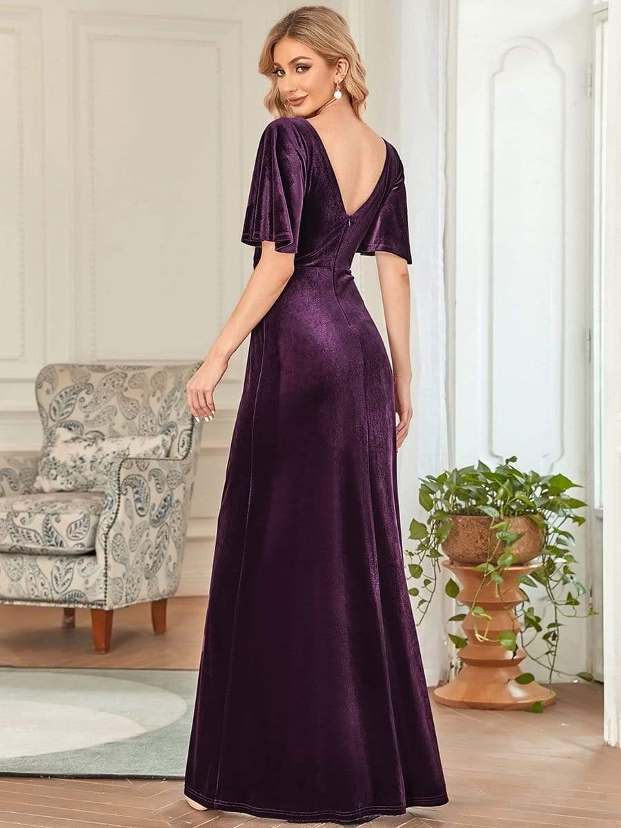 Velvet Double V Neck Maxi Bridesmaid Dress