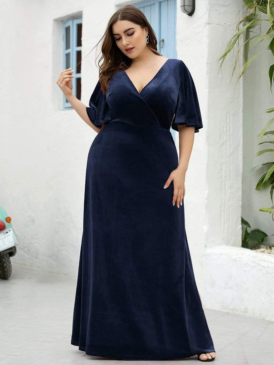 Velvet Double V Neck Maxi Bridesmaid Dress