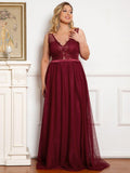 Plus Size Women's A-Line V-Neck Floral Lace Appliques Bridesmaid Dress