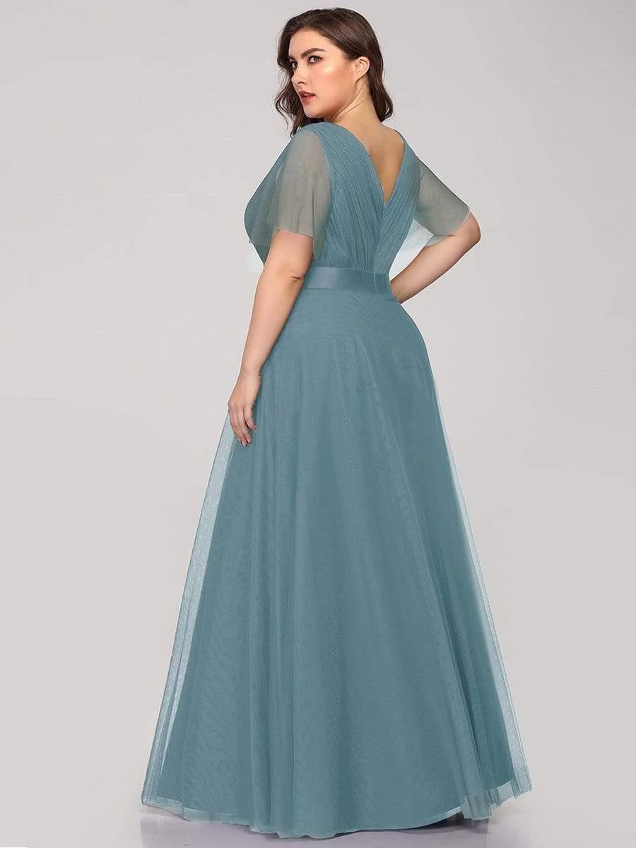 pretty MISTE|Women's Floor-Length Plus Size Formal Bridesmaid Dress with Short Sleeve