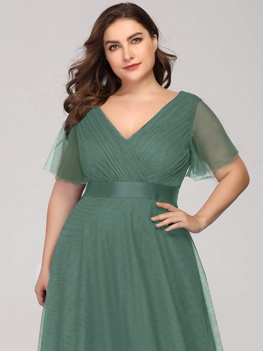 pretty MISTE|Women's Floor-Length Plus Size Formal Bridesmaid Dress with Short Sleeve