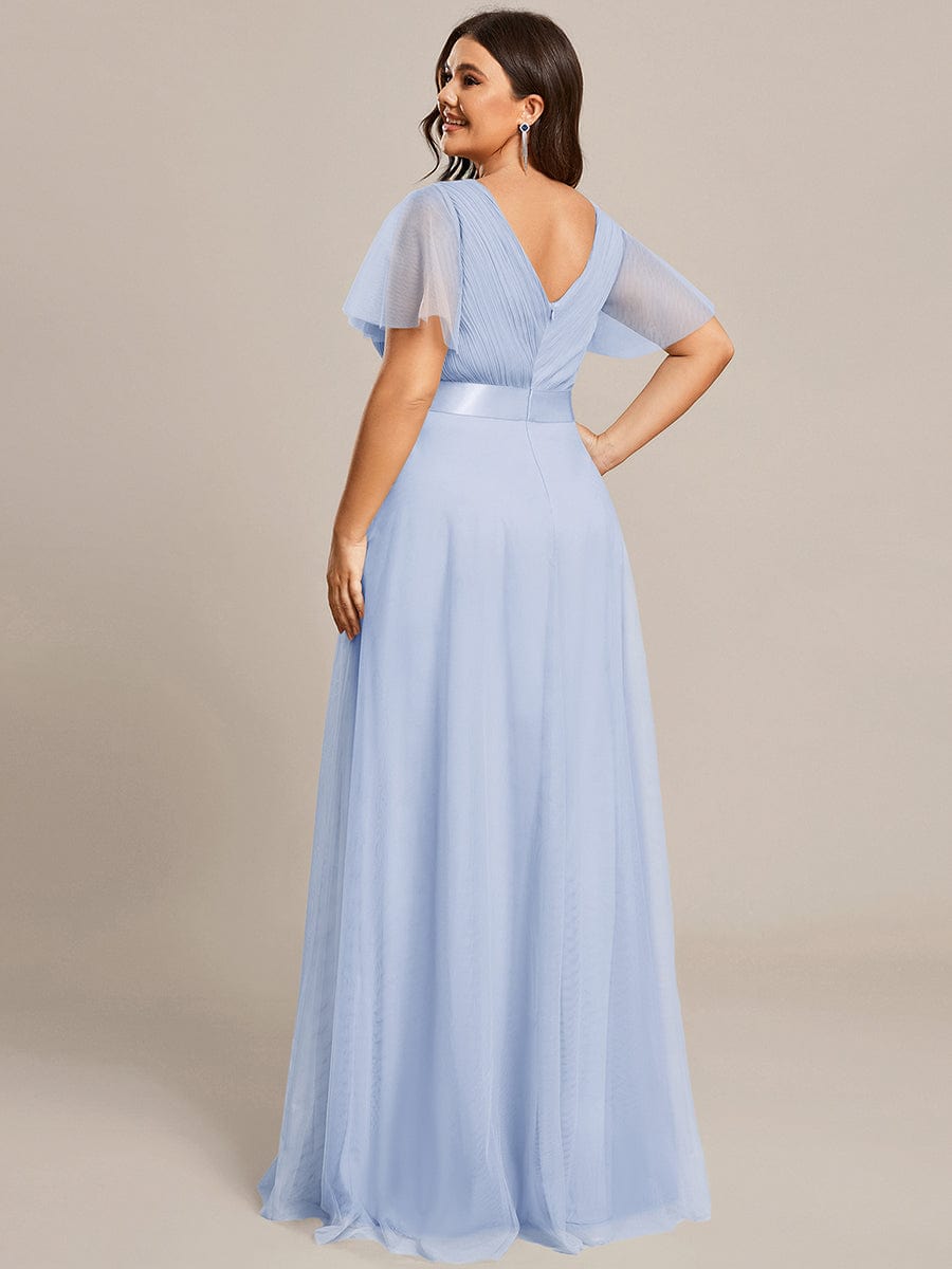 pretty MISTE|Women's Floor-Length Plus Size Formal Bridesmaid Dress with Short Sleeve