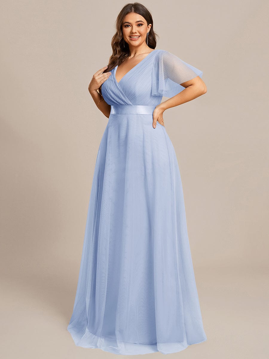 pretty MISTE|Women's Floor-Length Plus Size Formal Bridesmaid Dress with Short Sleeve