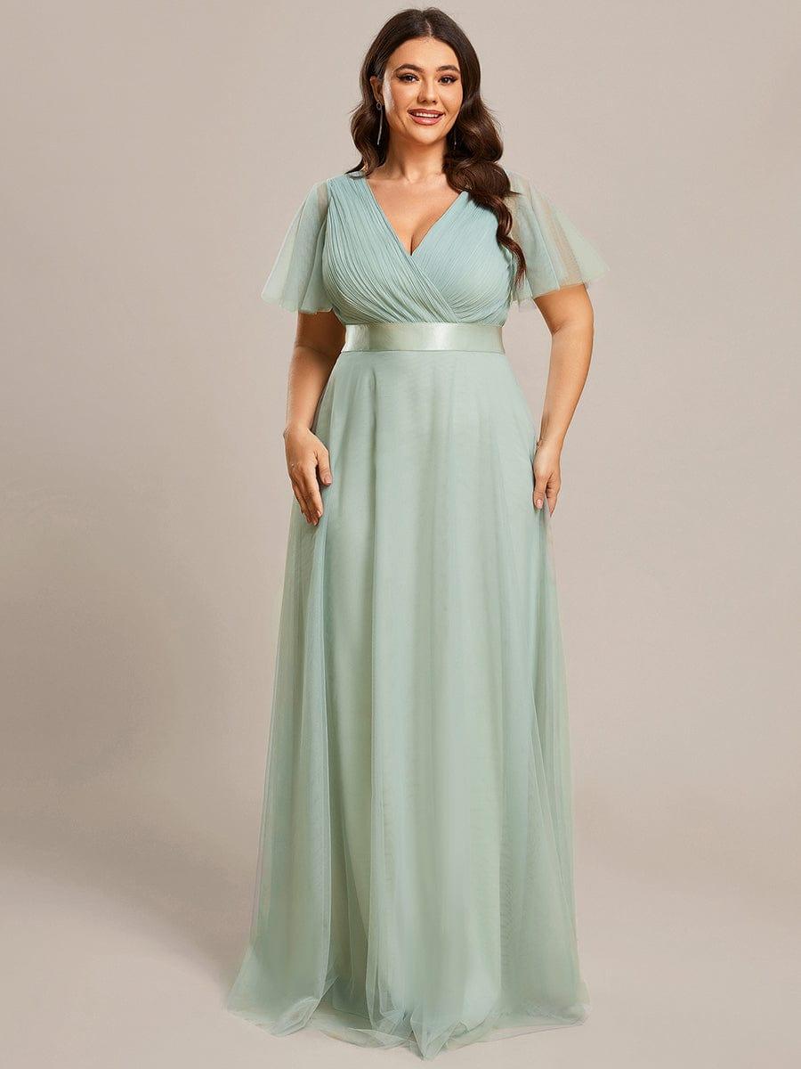 pretty MISTE|Women's Floor-Length Plus Size Formal Bridesmaid Dress with Short Sleeve