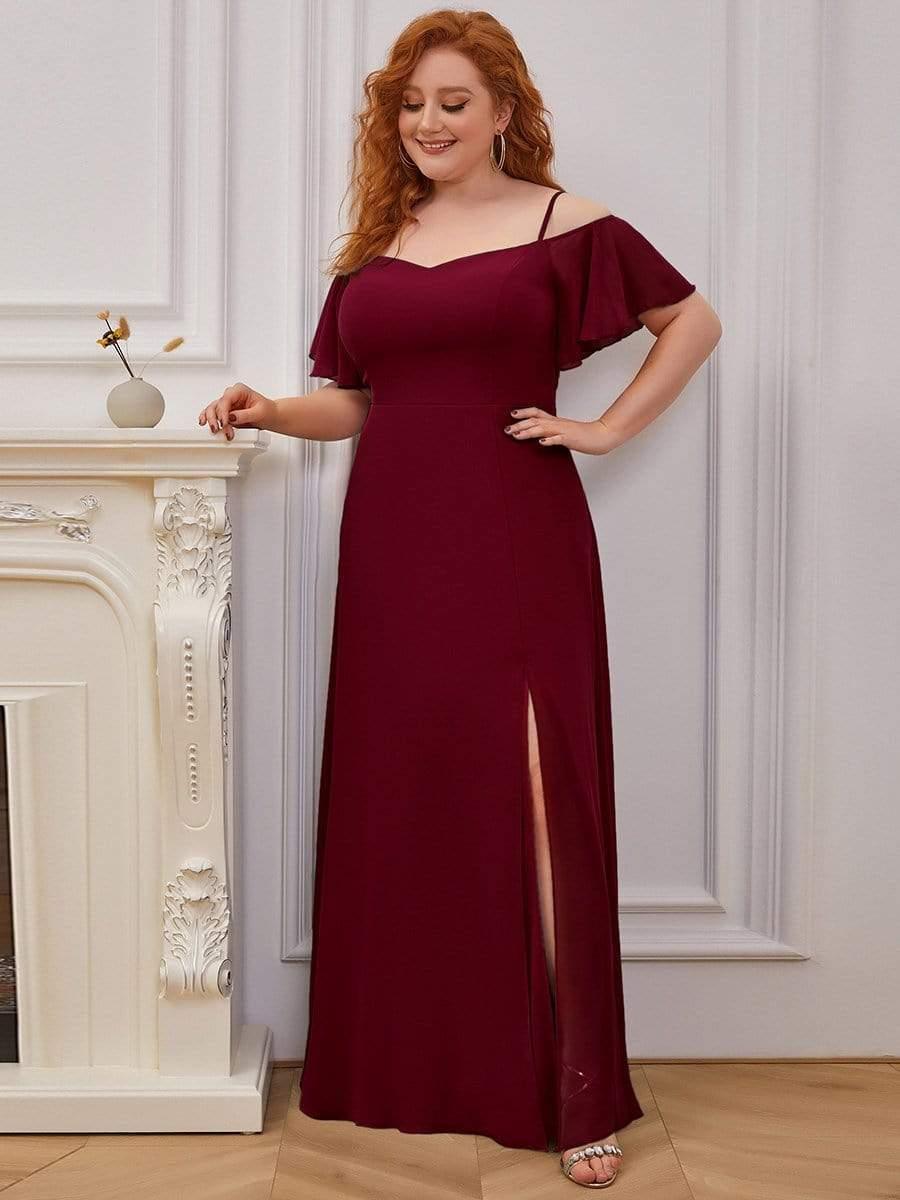 pretty REYA|Plus Size Cold Shoulder Formal Bridesmaid Dress with Side Slit