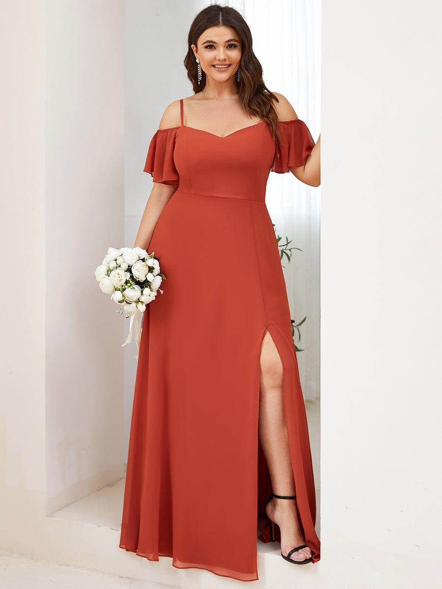 pretty REYA|Plus Size Cold Shoulder Formal Bridesmaid Dress with Side Slit