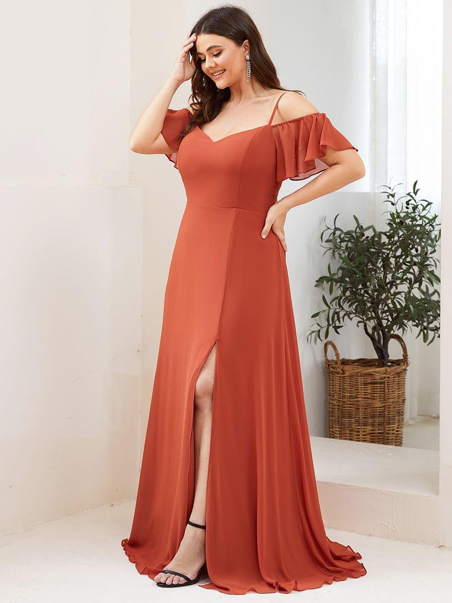 pretty REYA|Plus Size Cold Shoulder Formal Bridesmaid Dress with Side Slit