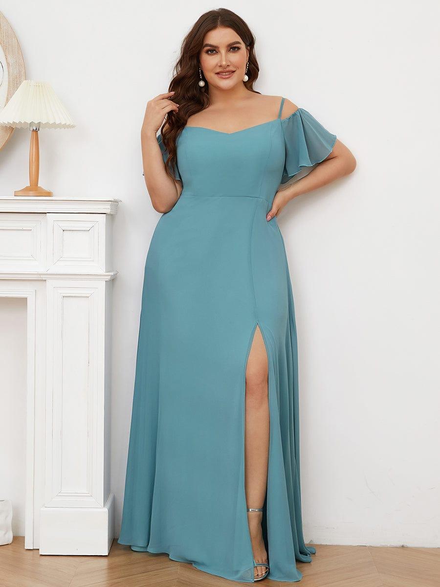pretty REYA|Plus Size Cold Shoulder Formal Bridesmaid Dress with Side Slit