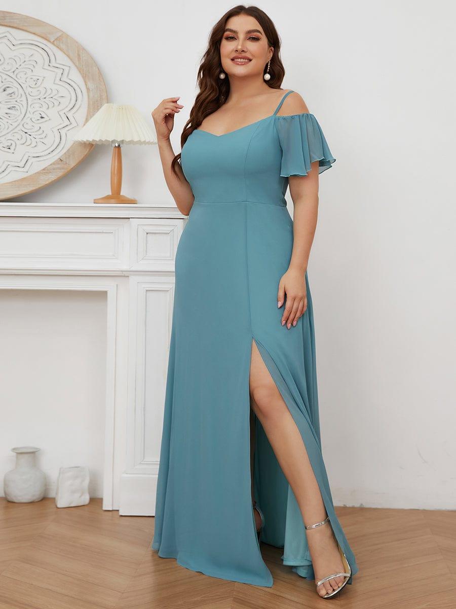 pretty REYA|Plus Size Cold Shoulder Formal Bridesmaid Dress with Side Slit