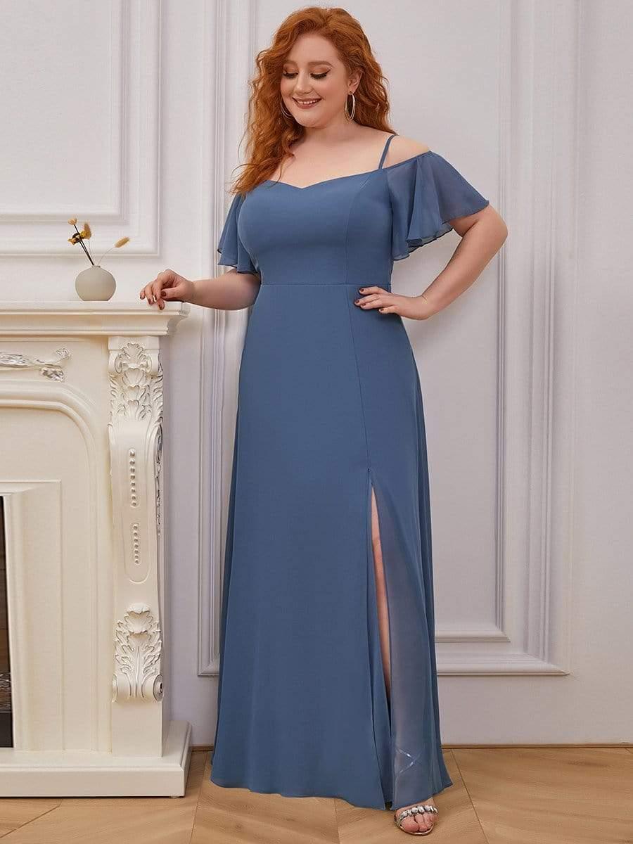 pretty REYA|Plus Size Cold Shoulder Formal Bridesmaid Dress with Side Slit