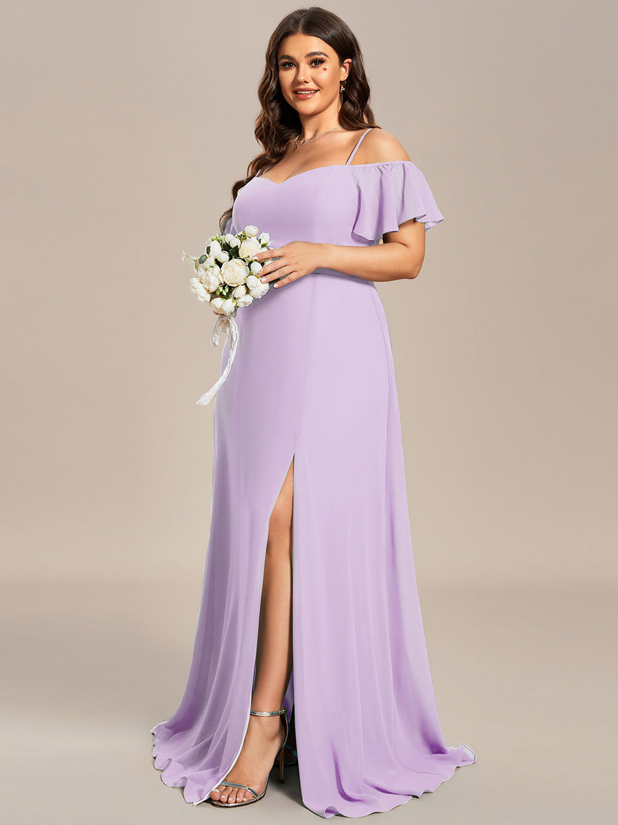 pretty REYA|Plus Size Cold Shoulder Formal Bridesmaid Dress with Side Slit