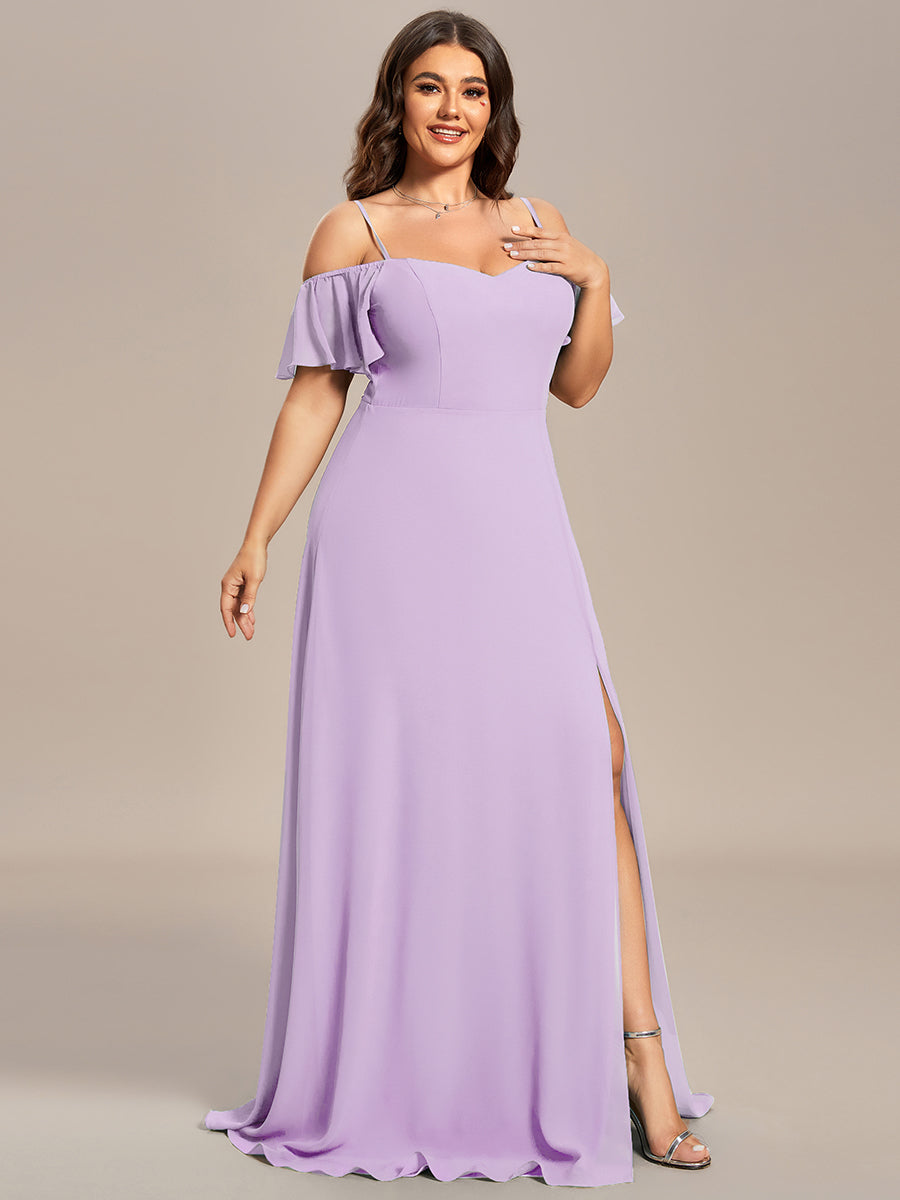 pretty REYA|Plus Size Cold Shoulder Formal Bridesmaid Dress with Side Slit