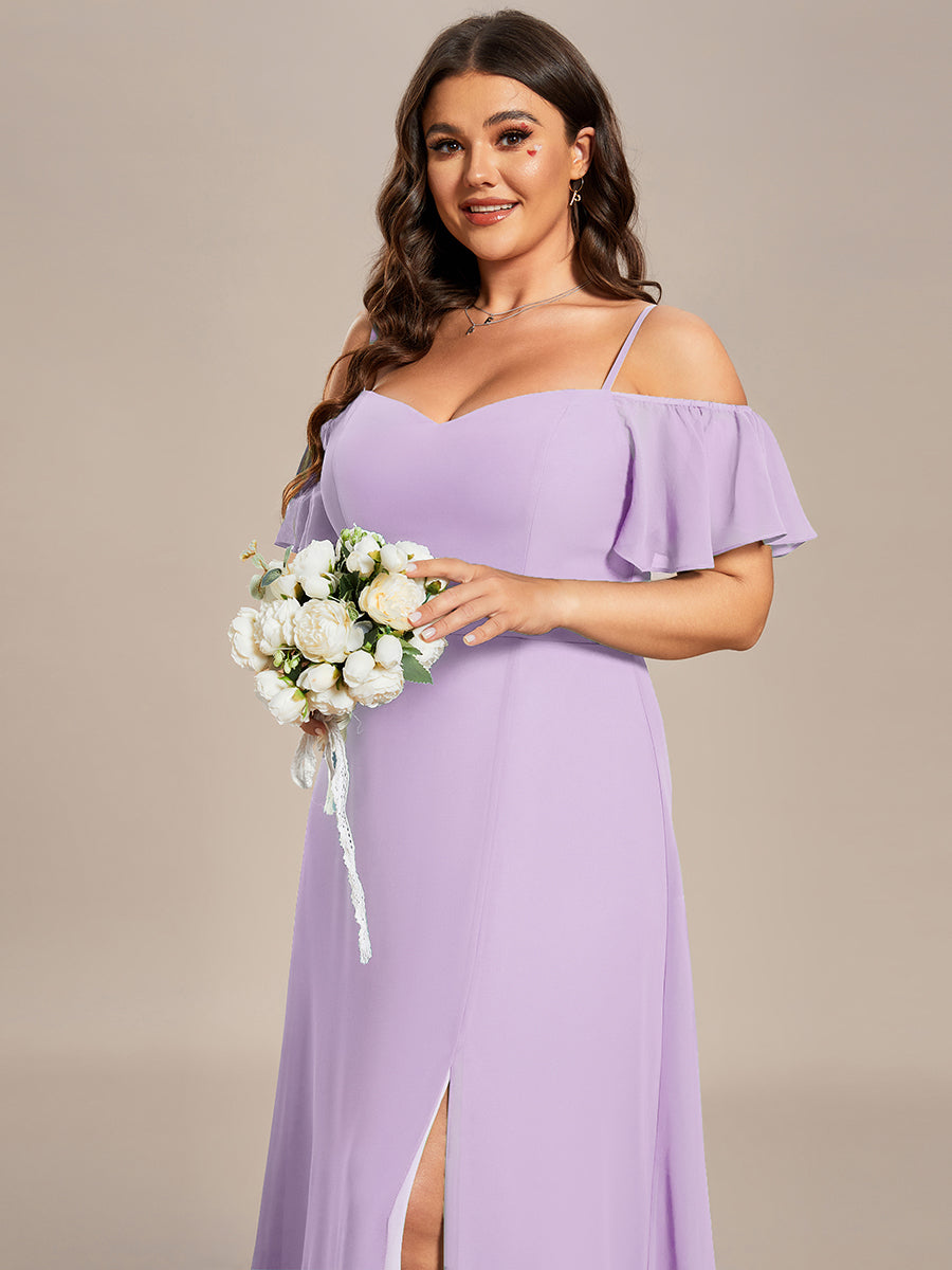 pretty REYA|Plus Size Cold Shoulder Formal Bridesmaid Dress with Side Slit