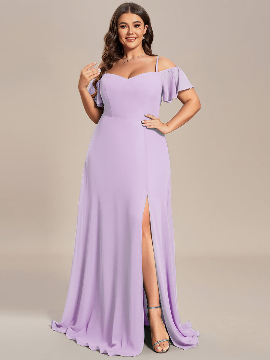 pretty REYA|Plus Size Cold Shoulder Formal Bridesmaid Dress with Side Slit