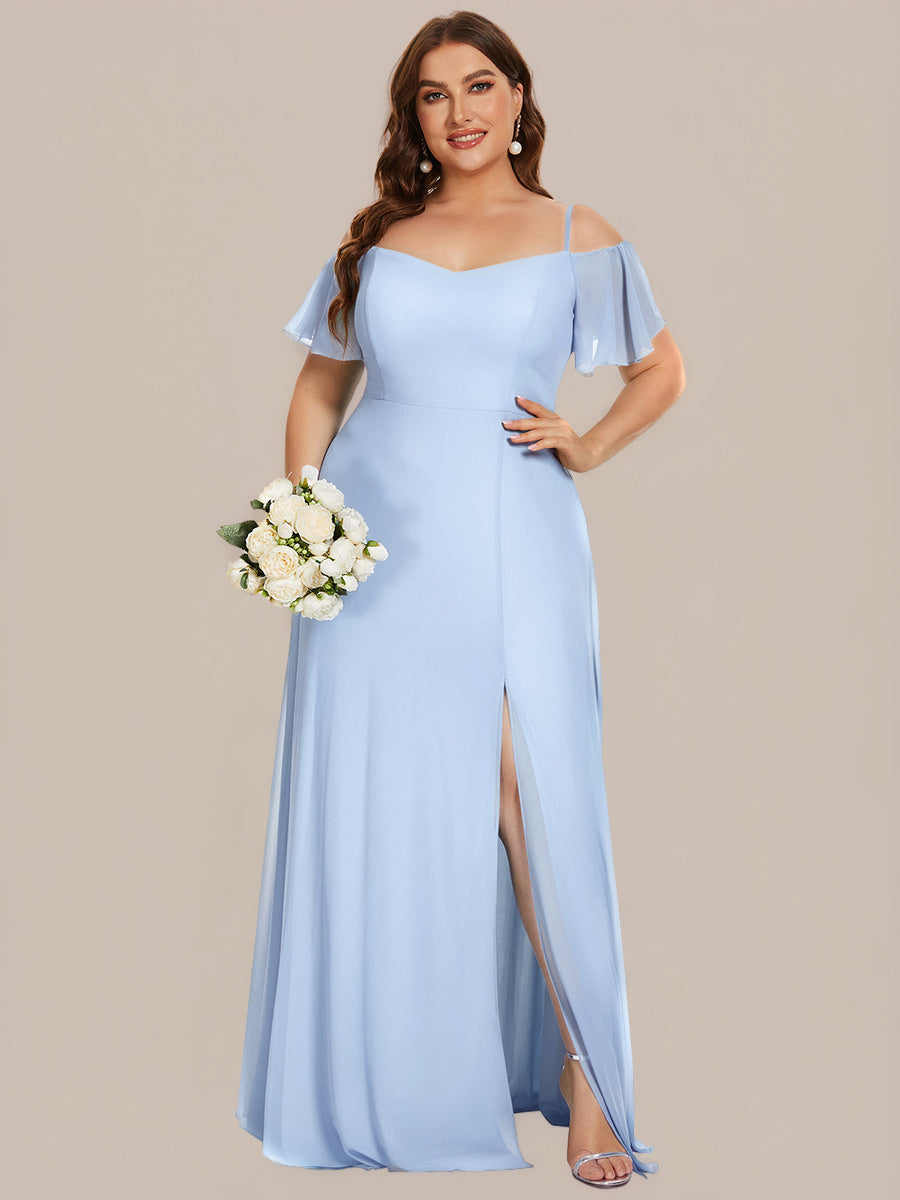 pretty REYA|Plus Size Cold Shoulder Formal Bridesmaid Dress with Side Slit