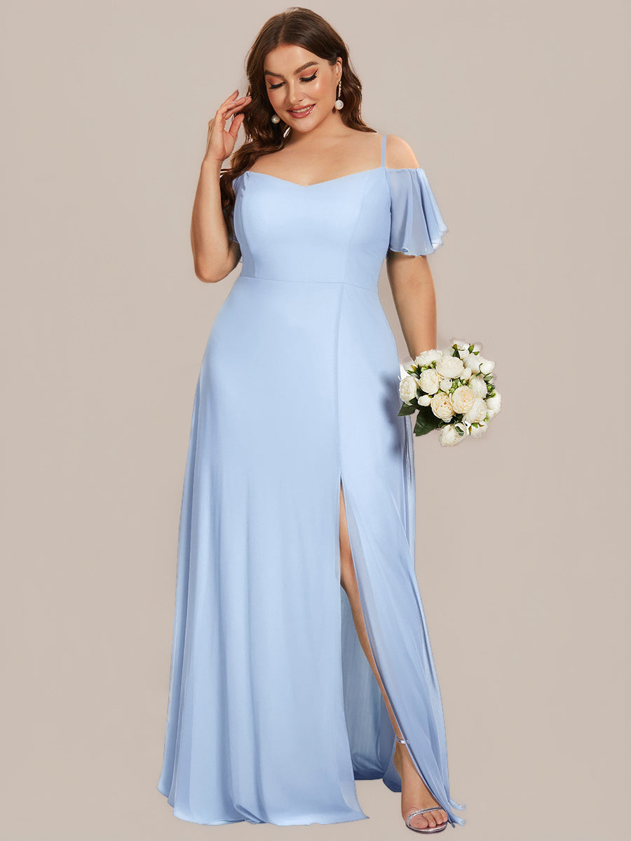 pretty REYA|Plus Size Cold Shoulder Formal Bridesmaid Dress with Side Slit