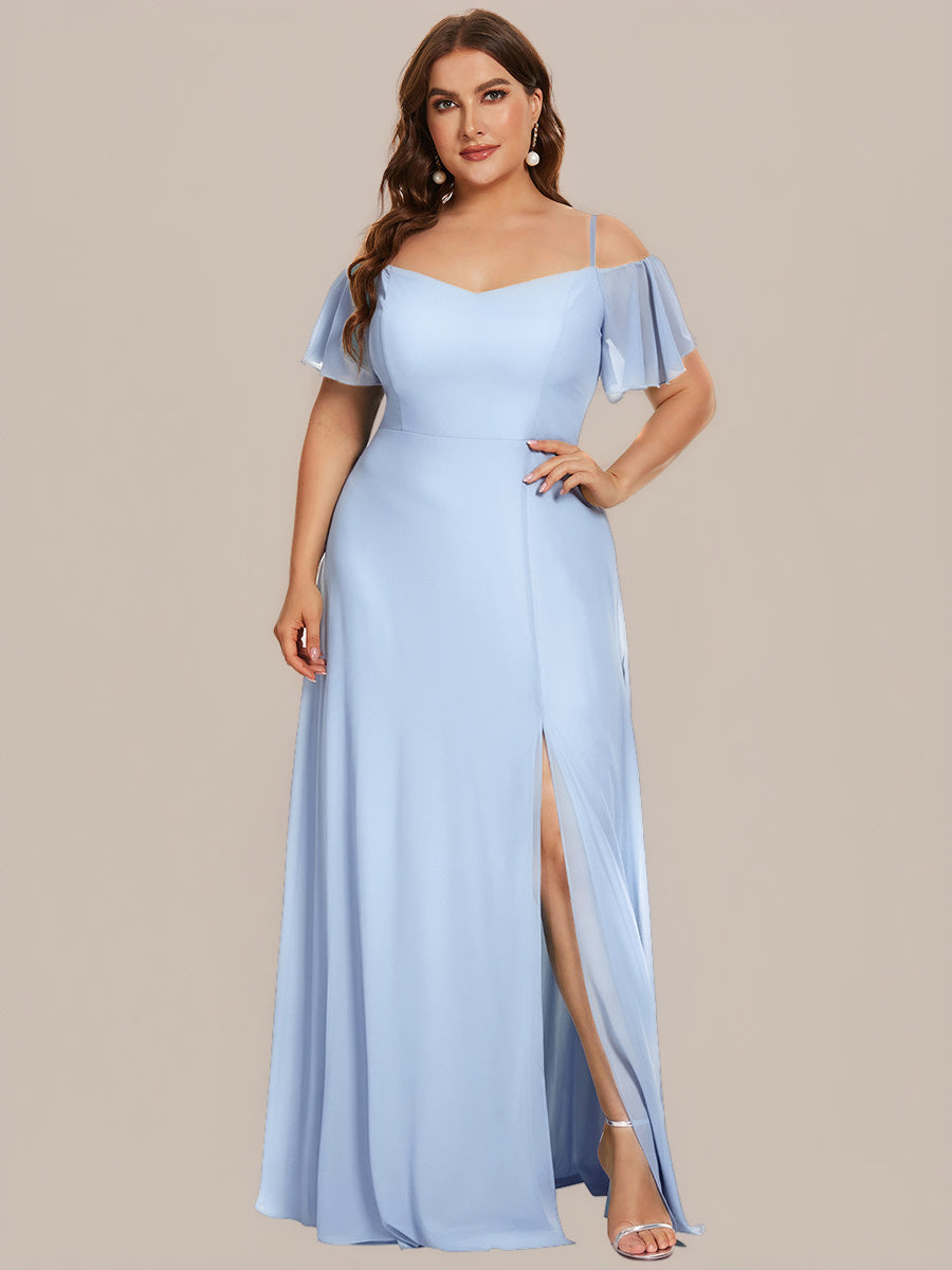 pretty REYA|Plus Size Cold Shoulder Formal Bridesmaid Dress with Side Slit