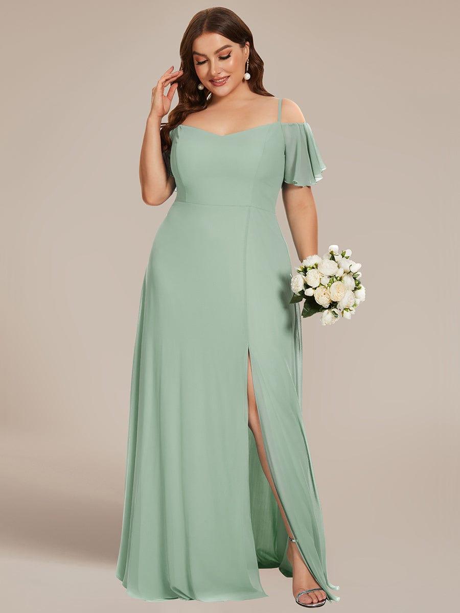 pretty REYA|Plus Size Cold Shoulder Formal Bridesmaid Dress with Side Slit