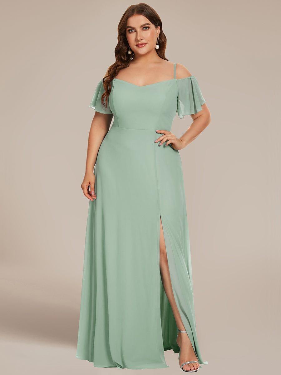 pretty REYA|Plus Size Cold Shoulder Formal Bridesmaid Dress with Side Slit