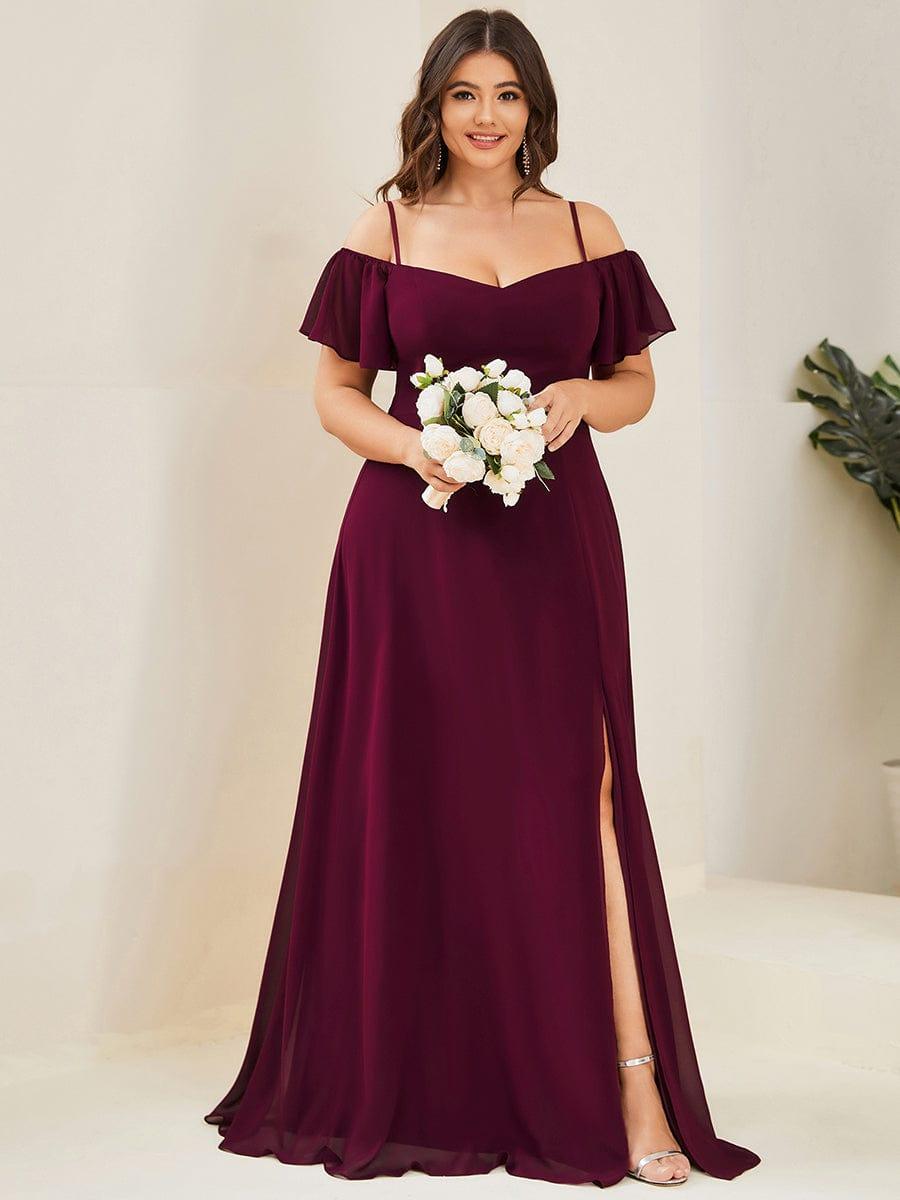 pretty REYA|Plus Size Cold Shoulder Formal Bridesmaid Dress with Side Slit