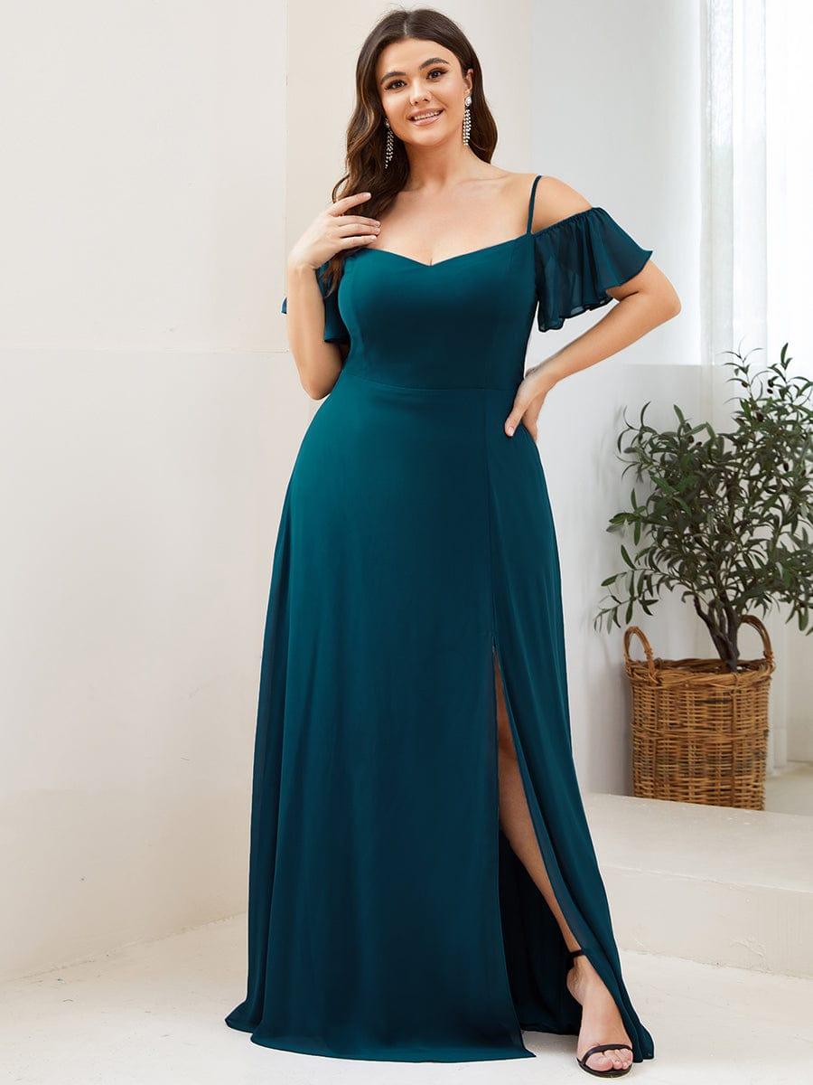 pretty REYA|Plus Size Cold Shoulder Formal Bridesmaid Dress with Side Slit