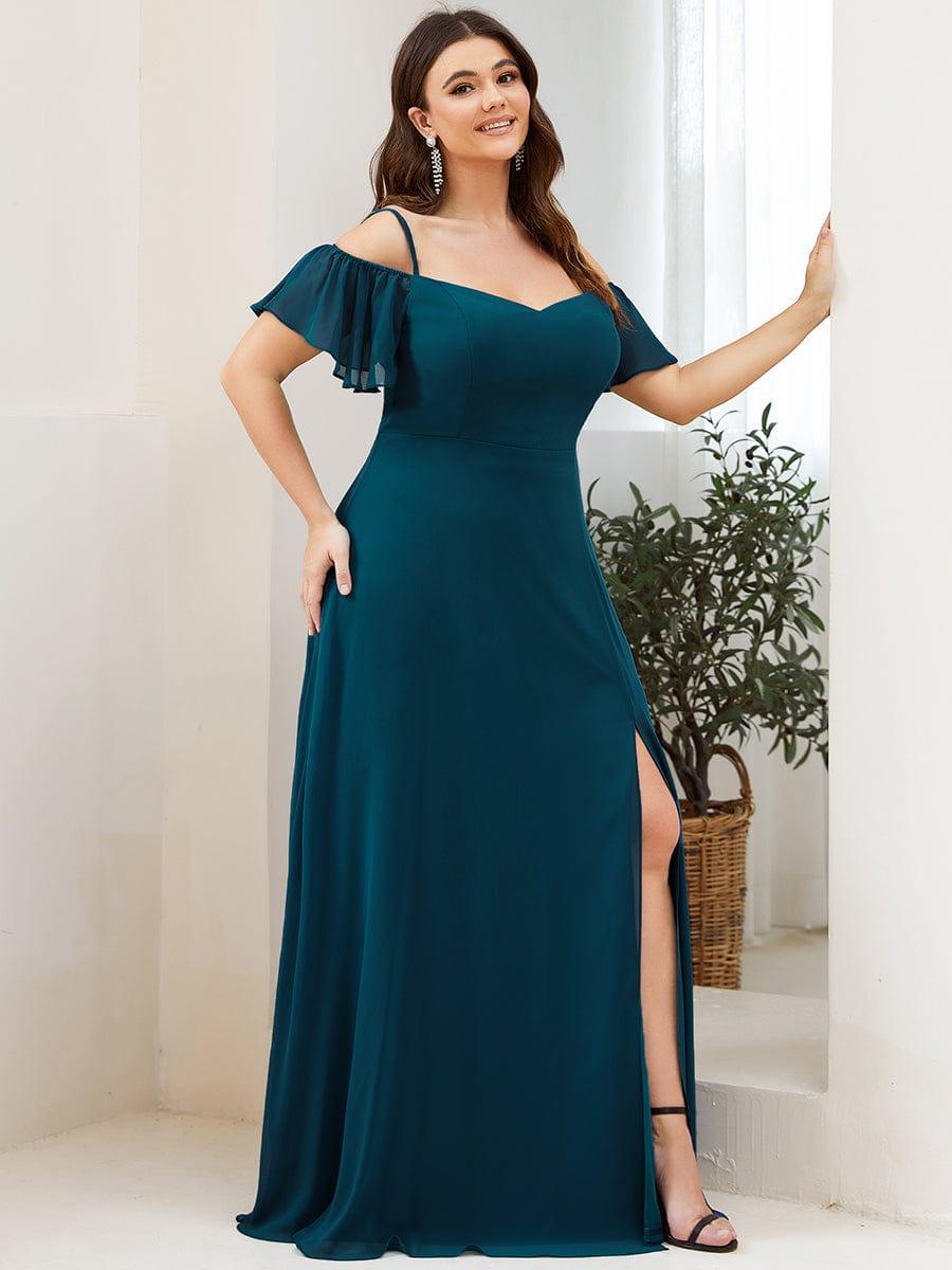 pretty REYA|Plus Size Cold Shoulder Formal Bridesmaid Dress with Side Slit