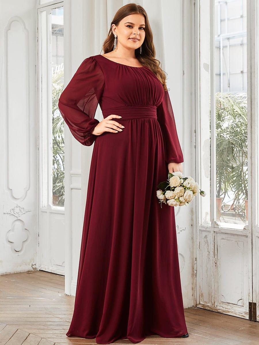 pretty CELESTE|Plus Size See-Through Puff Sleeve Chiffon Mother Dress