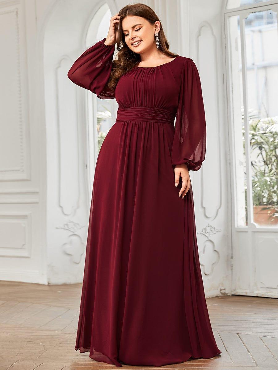 pretty CELESTE|Plus Size See-Through Puff Sleeve Chiffon Mother Dress
