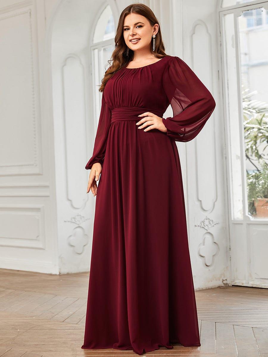 pretty CELESTE|Plus Size See-Through Puff Sleeve Chiffon Mother Dress
