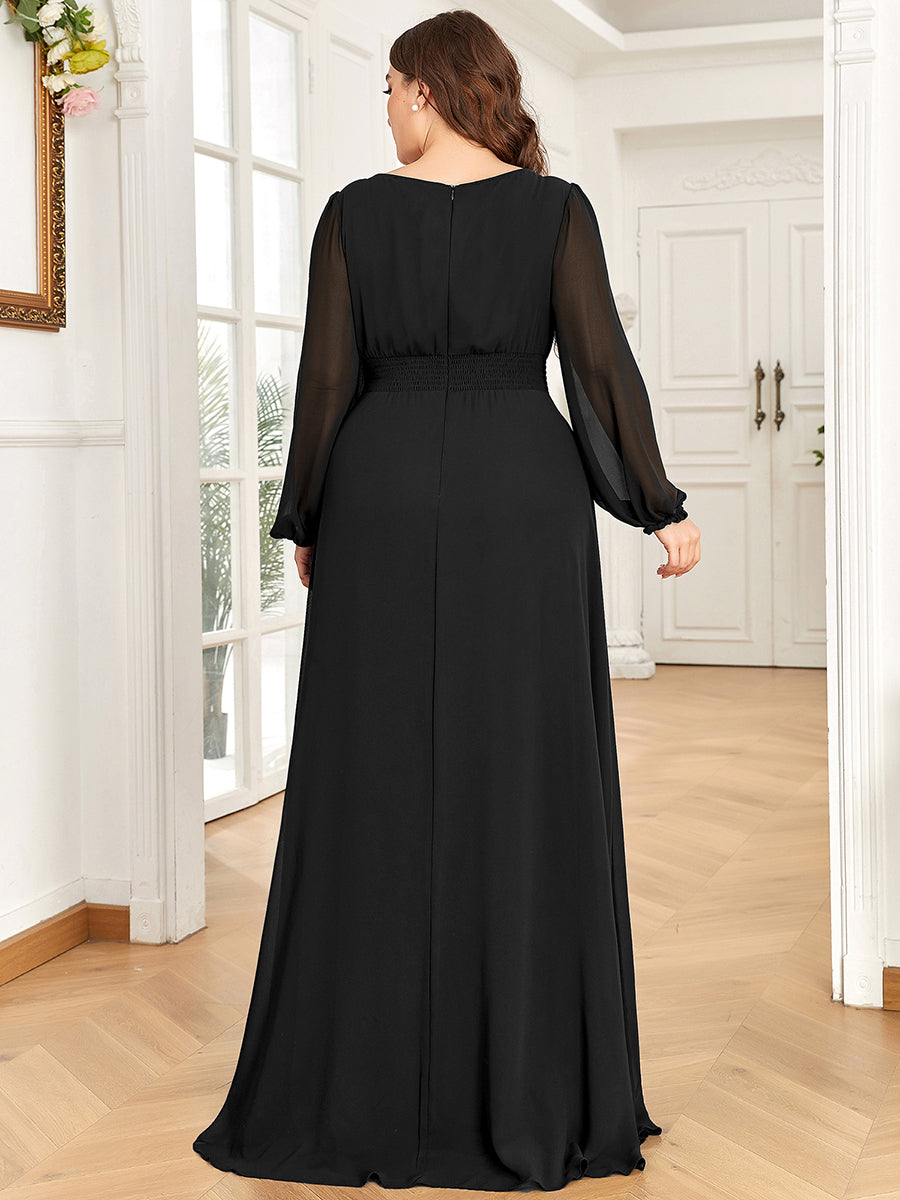 pretty CELESTE|Plus Size See-Through Puff Sleeve Chiffon Mother Dress
