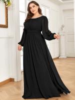 pretty CELESTE|Plus Size See-Through Puff Sleeve Chiffon Mother Dress