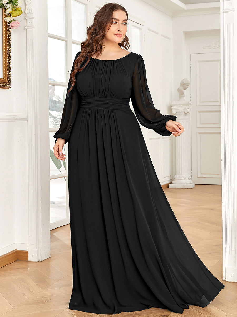 pretty CELESTE|Plus Size See-Through Puff Sleeve Chiffon Mother Dress