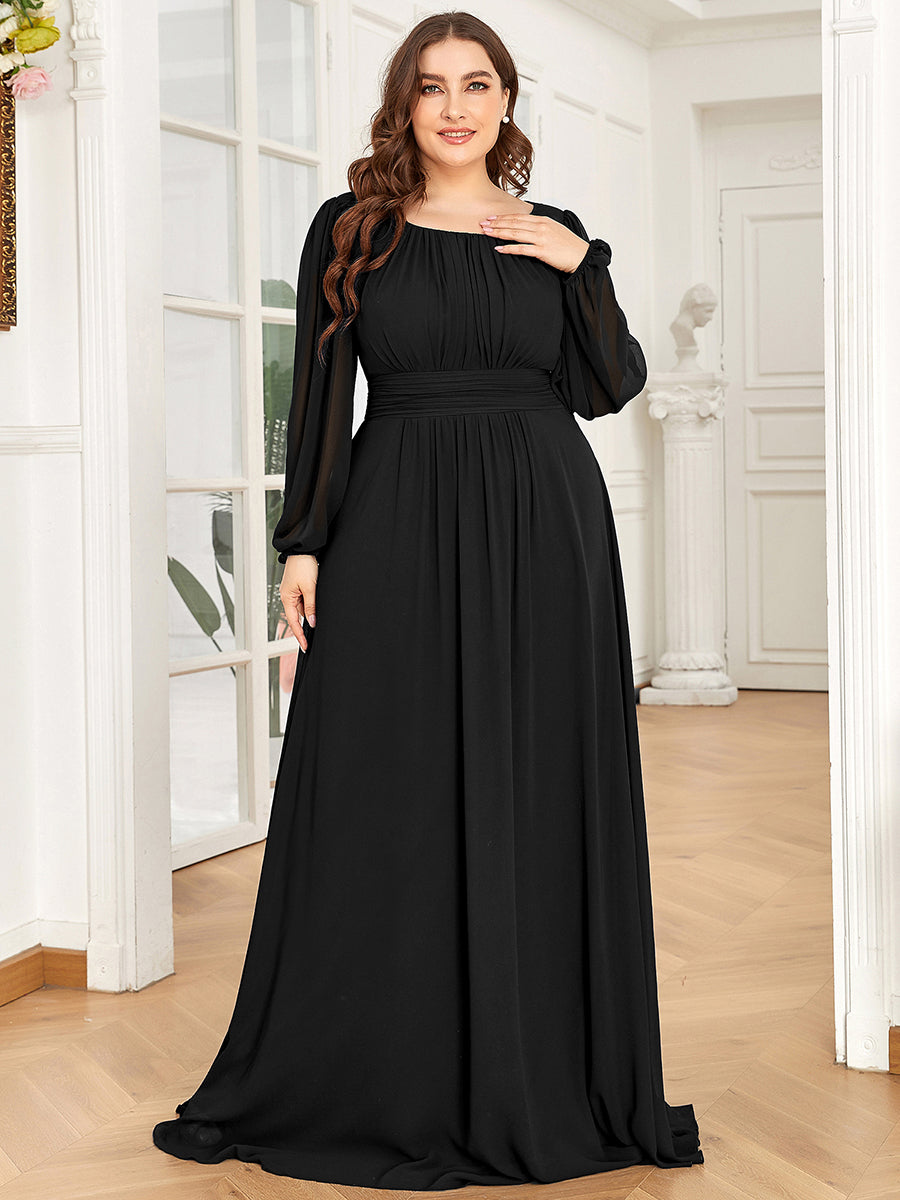 pretty CELESTE|Plus Size See-Through Puff Sleeve Chiffon Mother Dress