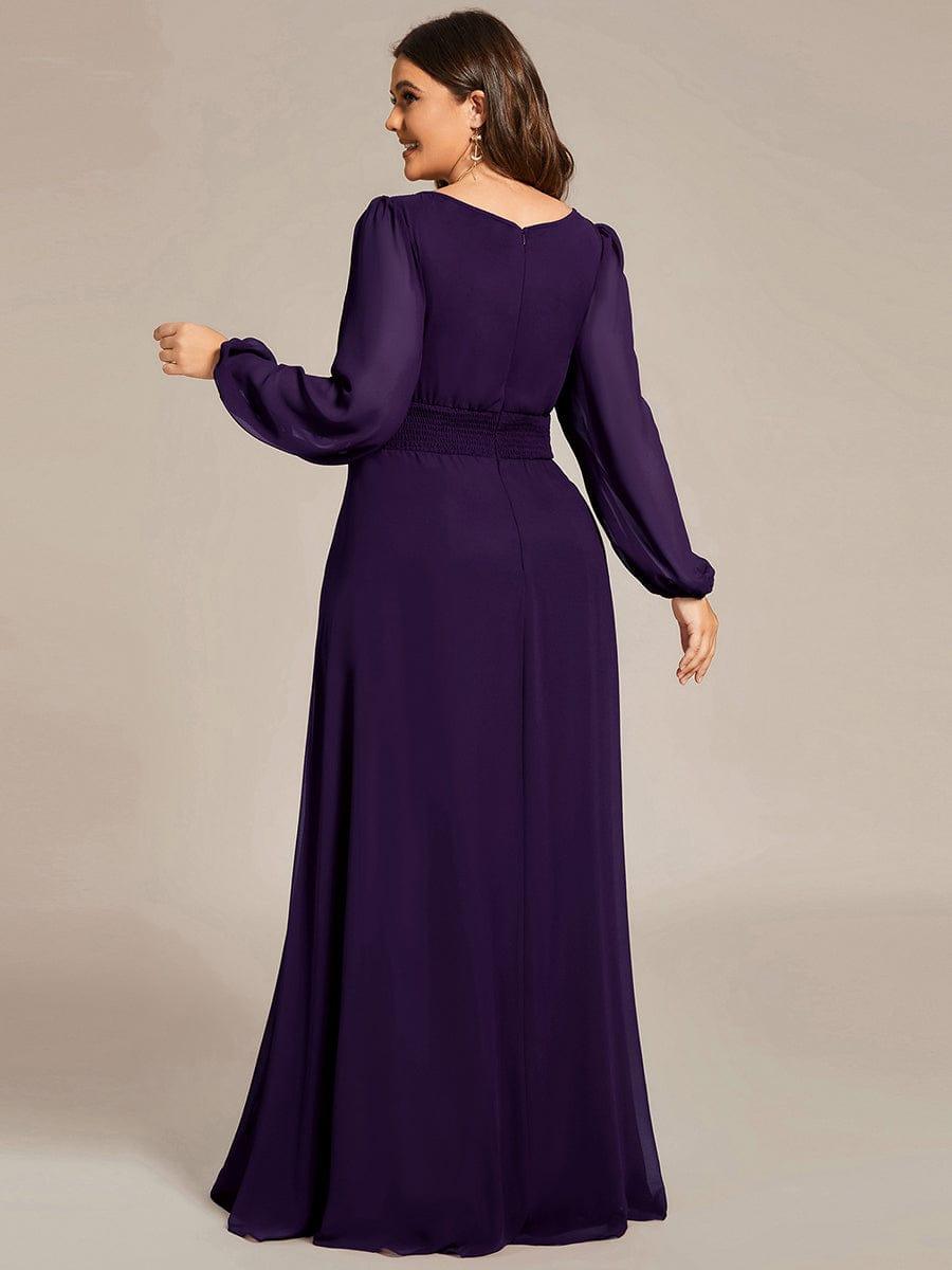 pretty CELESTE|Plus Size See-Through Puff Sleeve Chiffon Mother Dress