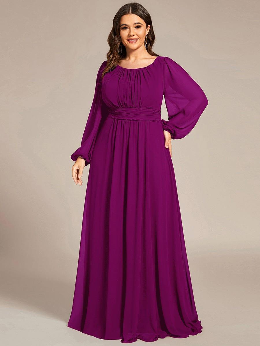 pretty CELESTE|Plus Size See-Through Puff Sleeve Chiffon Mother Dress