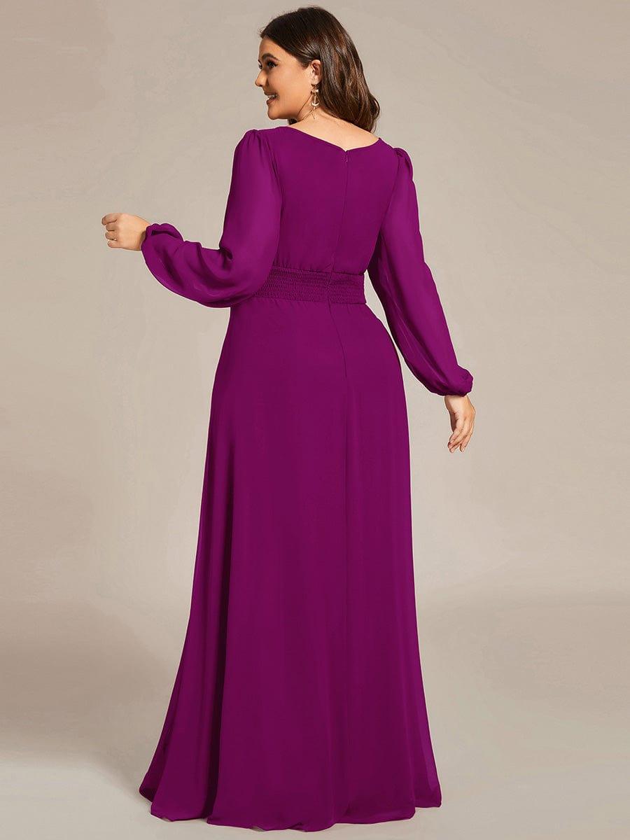 pretty CELESTE|Plus Size See-Through Puff Sleeve Chiffon Mother Dress