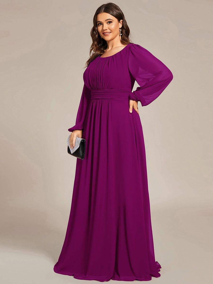 pretty CELESTE|Plus Size See-Through Puff Sleeve Chiffon Mother Dress