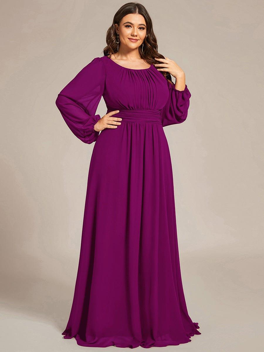 pretty CELESTE|Plus Size See-Through Puff Sleeve Chiffon Mother Dress