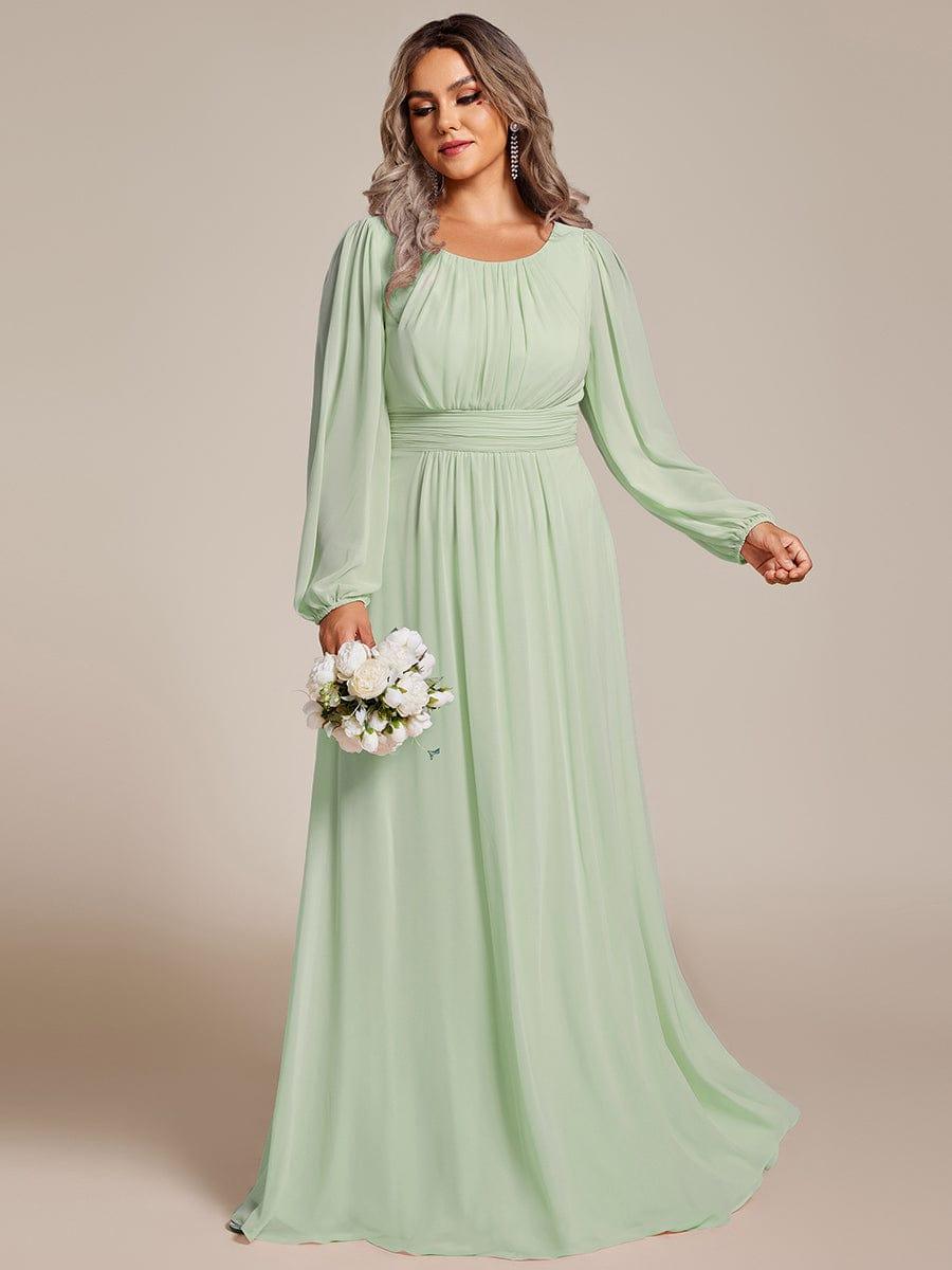 pretty CELESTE|Plus Size See-Through Puff Sleeve Chiffon Mother Dress