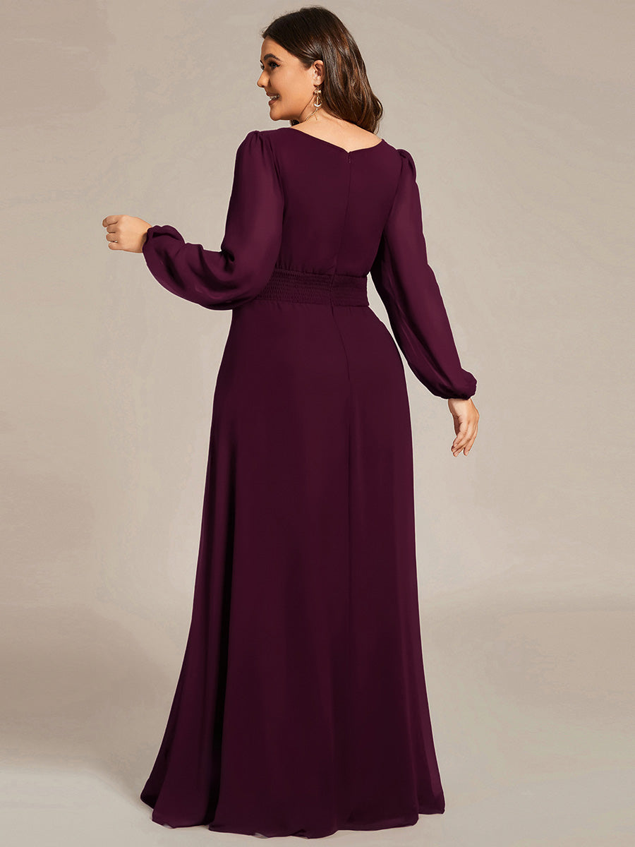pretty CELESTE|Plus Size See-Through Puff Sleeve Chiffon Mother Dress