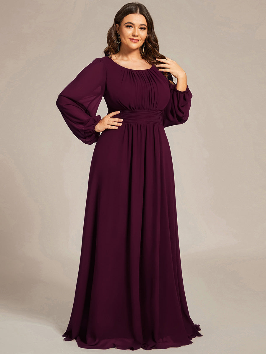 pretty CELESTE|Plus Size See-Through Puff Sleeve Chiffon Mother Dress